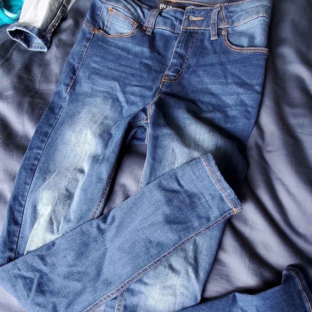 Blue skinny jeans full length